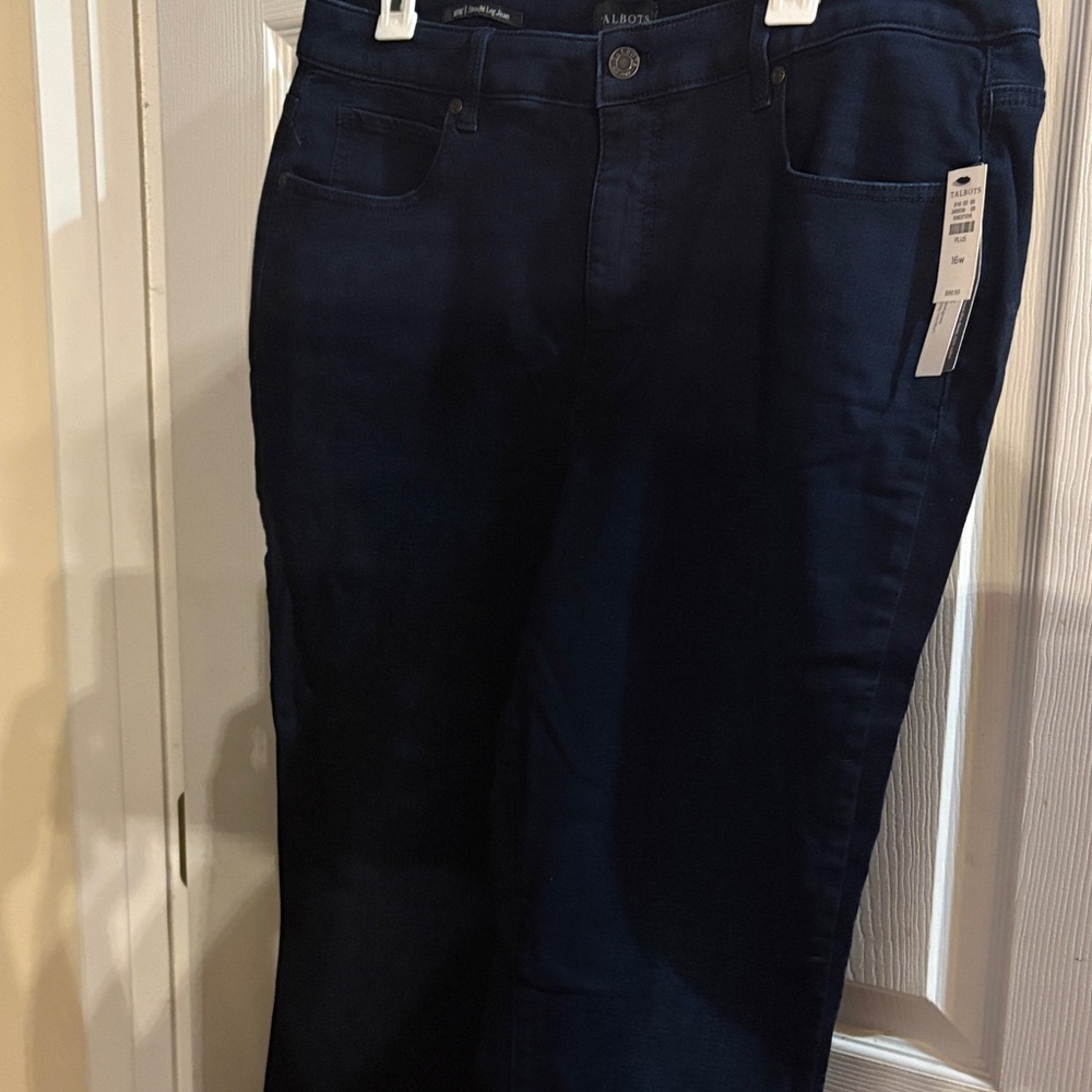 Talbots high waist, straight leg, full length 16 W Dark Blue Jeans NWT